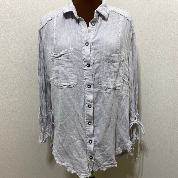 Free People We The Free Venice Linen Blend Button Down Shirt in Sand Size Small - Picture 1 of 10